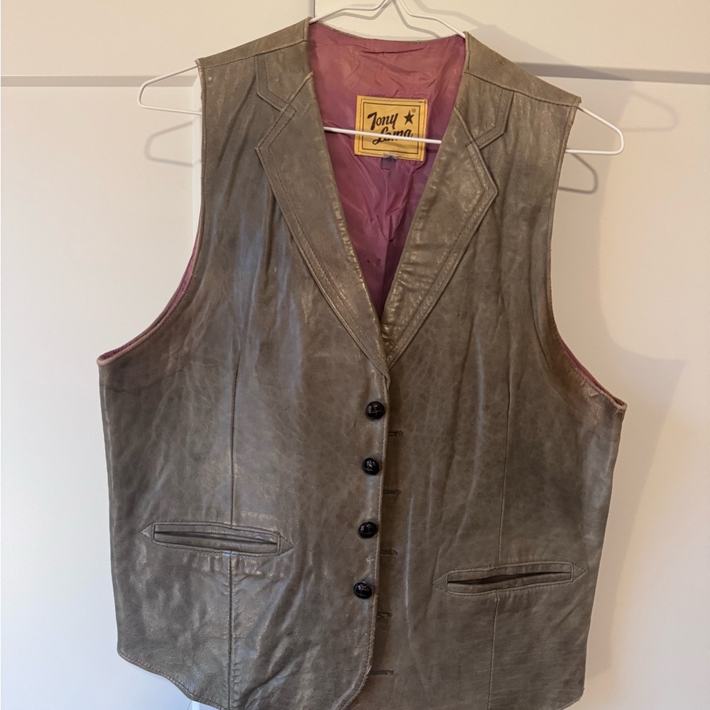 Tony Lama Gray Vintage Leather Vest